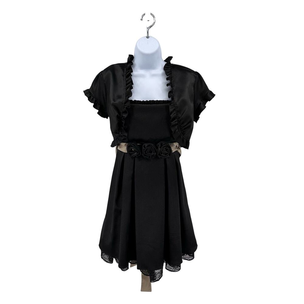 City Triangle Black Gold Satin Formal Party Mini Dress Womens Medium w/ Overcoat
